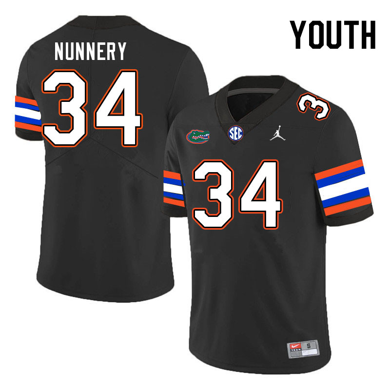Youth #34 Mannie Nunnery Florida Gators College Football Jerseys Stitched-Black - Click Image to Close